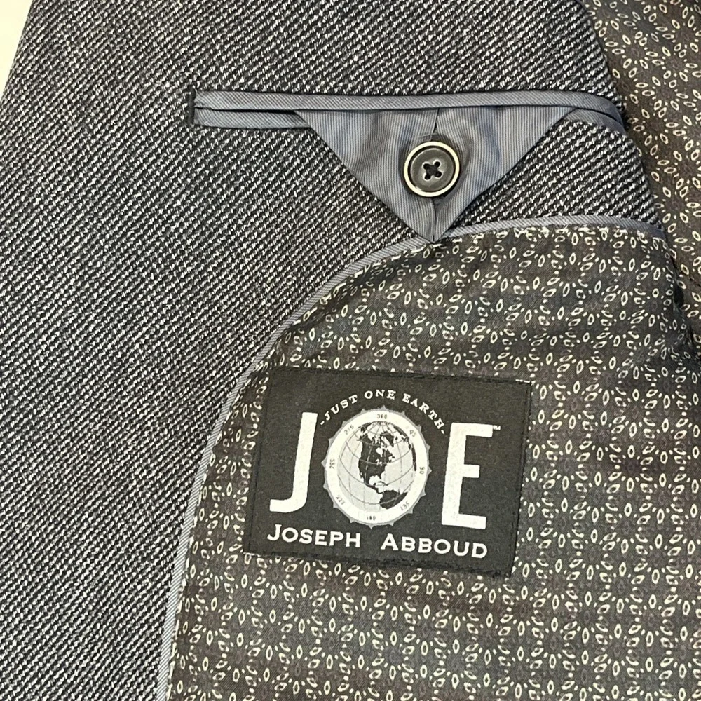 Joe Joseph Abboud x Tessuti Sondrio 40 L Sport Coat Blazer Dark Gray Elbow Patch